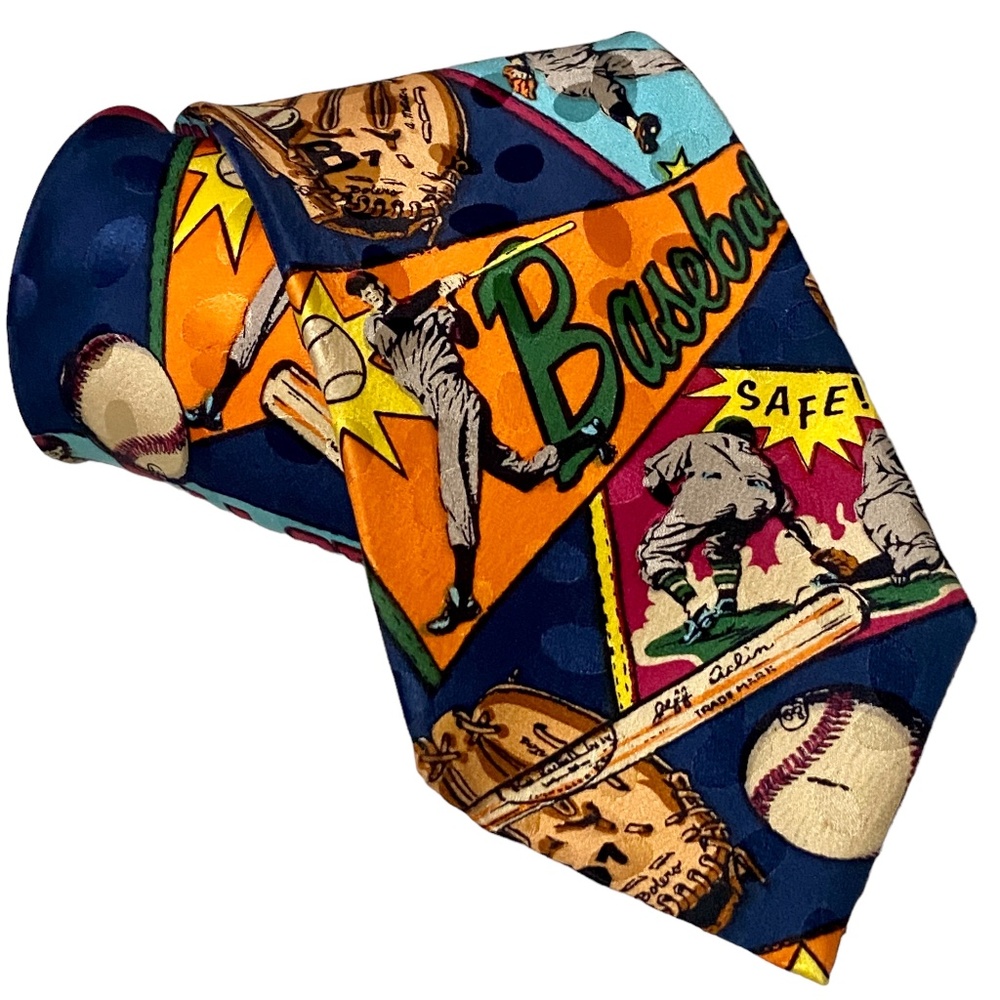 Vintage Silk Necktie Baseball 1990s Father's Day Gift Menswear Comic Retro Tie